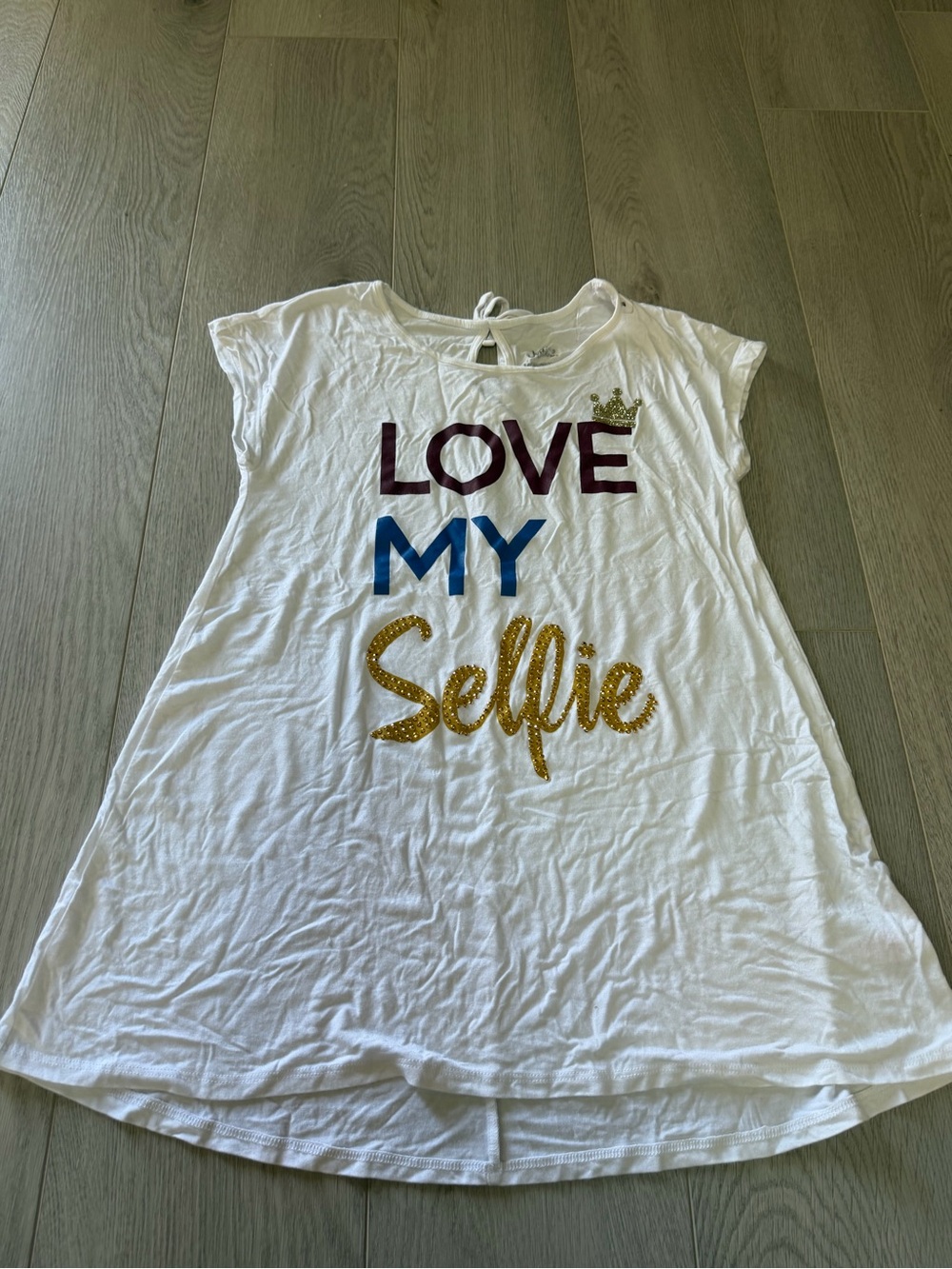 Justice White Tee Dress with Glitter 'Love My Selfie' Graphic